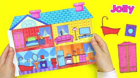 PAPER DOLLHOUSE DIY BEDROOM, LIVINGROOM, KITCHEN AND BATHROOM FOR QUIET BOOK - YouTube