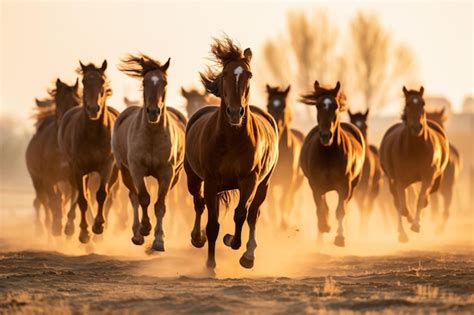 Premium AI Image | a group of horses running in a field