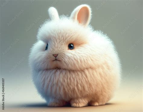 fluffy cartoon white rabbit on a black background, 3d, ultra realistic, super cute and adorable ...