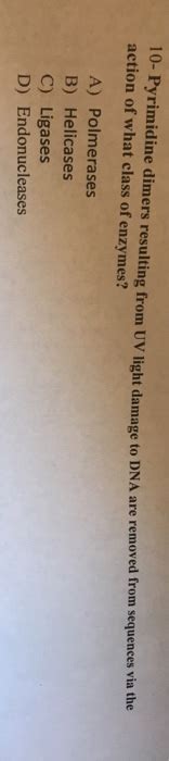 Solved 10- Pyrimidine dimers resulting from UV light damage | Chegg.com
