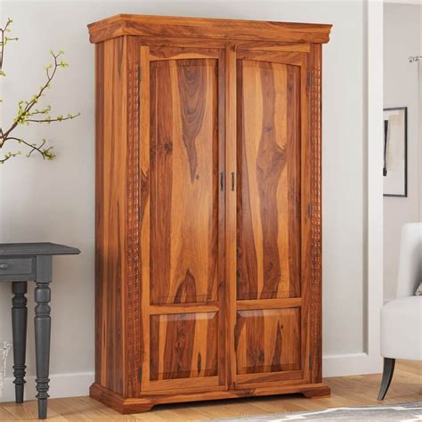 Caspian Modern Solid Wood Wardrobe Clothing Armoire With Shelves ...