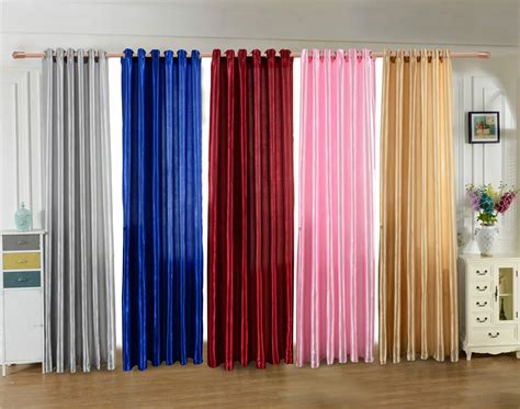 Home Textile Door Bedroom Window Curtain Five beautiful Satin Fabric Curtain Pure Color Solid ...