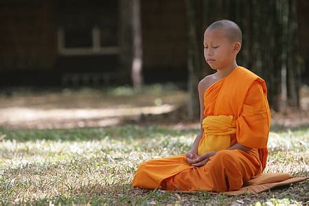 Royalty-Free photo: Photo of man in brown kasaya robe meditating | PickPik