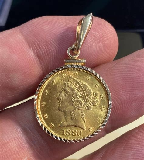 Jewelry Coin Five Dollar Gold piece in 14k Diamond cu… - Gem