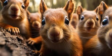 Premium AI Image | a lot of funny baby squirrels in the autumn forest ...