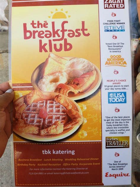 Menu at The Breakfast Klub restaurant, Houston, Travis St