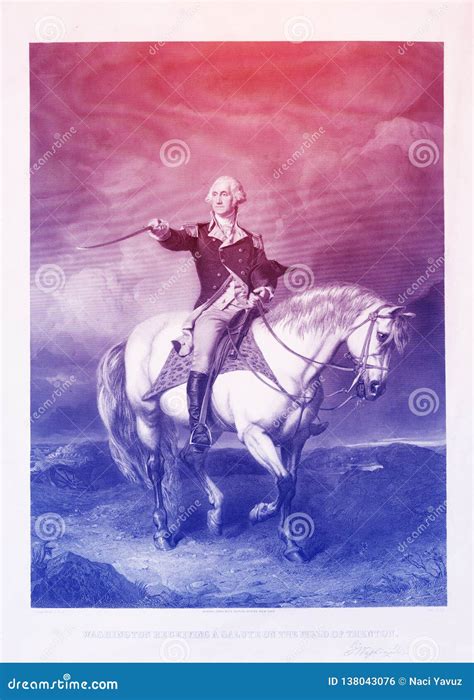 George Washington Engraved Illustration on Horseback, in Line Art Stock Illustration ...