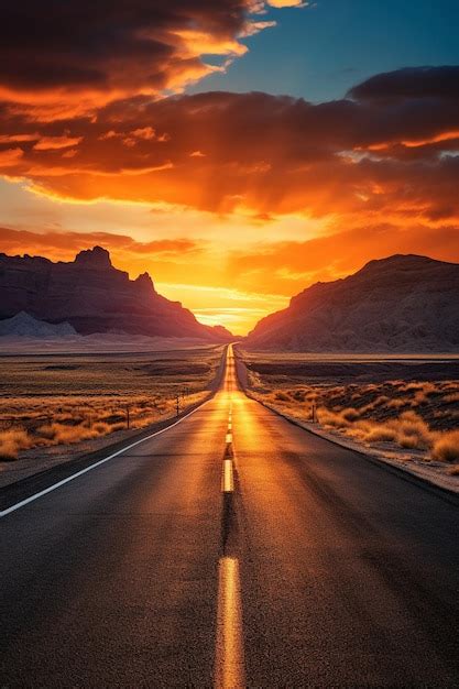 Premium Photo | A beautiful photographic image of an open road sunset