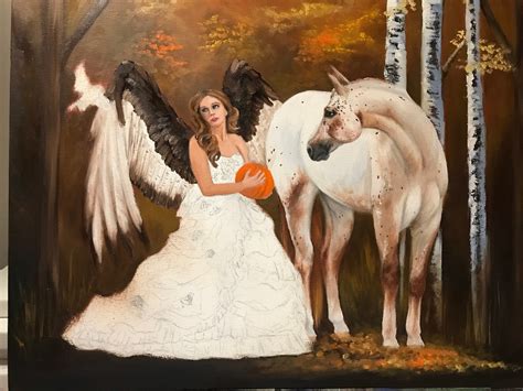 Original oil painting Angel horse Nicolae Art Nicole Smith Artist 16x20