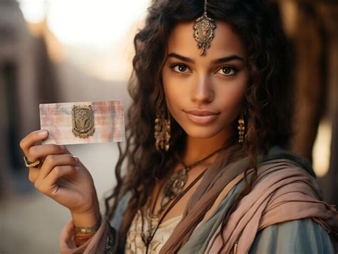 Premium AI Image | A Medieval Tribal Princess Holding a Busi Business Card With Creative ...