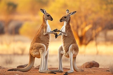 Premium AI Image | two kangaroos are standing on a dirt ground