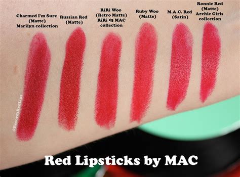 Red Lipsticks by MAC Swatches: Charmed I'm Sure, Russian Red, RiRi Woo ...