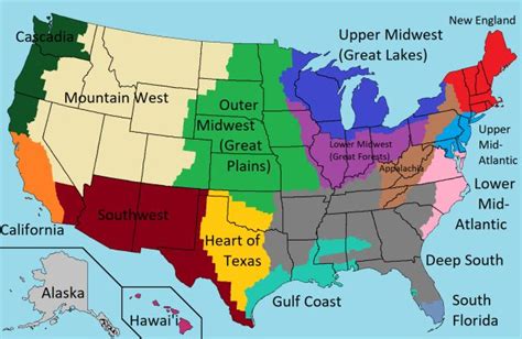 Regions of the United States of America - Maps on the Web in 2020 | America map, United states ...