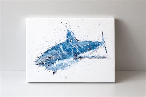 Shark Canvas Print Wall Art Shark Watercolour Watercolor Painting of my Original Abstract Shark ...