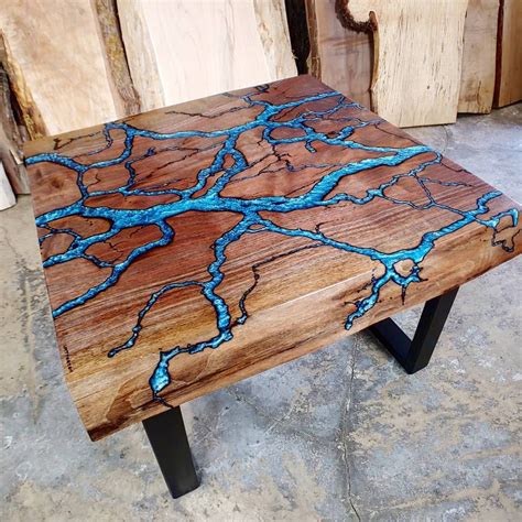 Fractal River Table Square Live Edge Coffee Table Epoxy River Fractal Burning River Table - Etsy ...