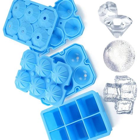 Ice Cube Trays, 3 Pack Silicone Large Round Ice Cube Tray Square Diamond Ice Cube Trays ...