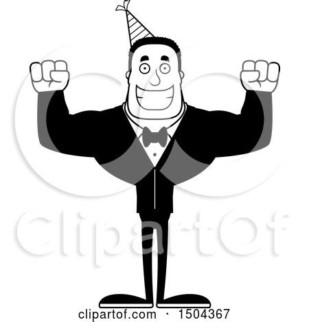 Clipart of a Black and White Cheering Buff African American Party Man - Royalty Free Vector ...