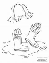 Rainboots & Rain Hat Free Printable Coloring Page sketch template