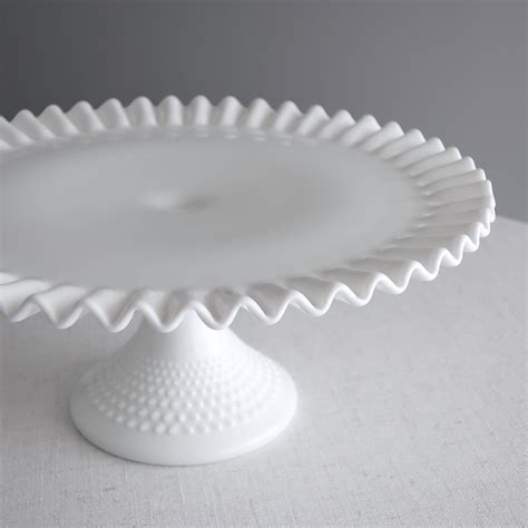 Vintage Hobnail Milk Glass Wedding Cake Stand by Fenton - Pedestal Cake Plate White Decor | Milk ...