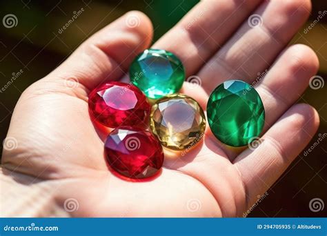 Close-up of a Handful of Precious Stones Emeralds, Rubies Stock Illustration - Illustration of ...