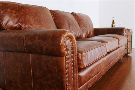 Hudson Antique Hand-Rubbed Leather Sofa Brisbane Australia