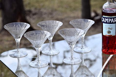 Vintage Etched CRYSTAL Martini Glasses, Set of 5, Antique Crystal ...