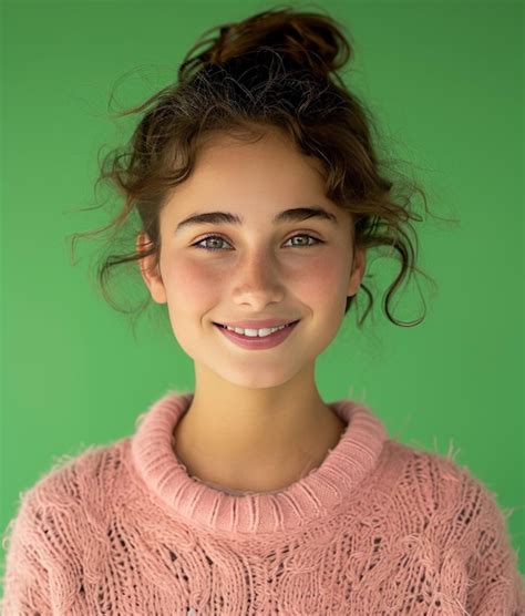 Premium Photo | A young girl smiling on green screen background