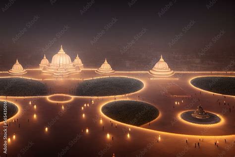 night view of akshardham temple in delhi, india. Generative AI Stock ...