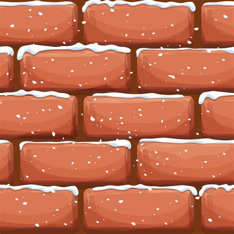 Brick wall with snow, stone bricks, rock surface in cartoon style, winter seamless background ...