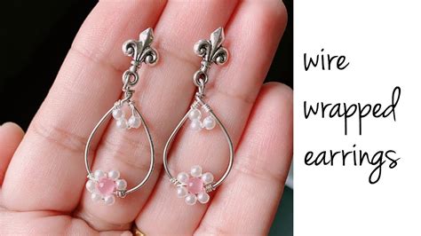 diy earrings/simple and beautiful wire wrapped pearl earrings/wire flower earrings/wire jewelry ...