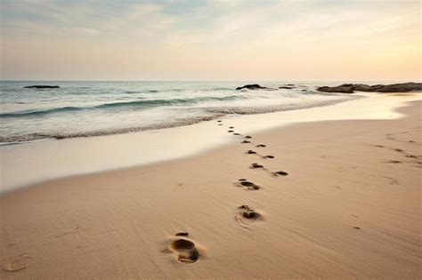 Premium AI Image | footprints in the sand at sunset