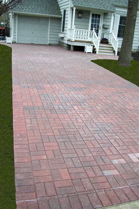Red/Charcoal Color Holland Paver Driveway, Basket Weave Pattern Brick Driveway, Brick Path ...