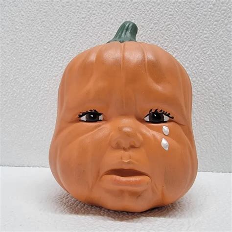 VINTAGE HAND PAINTED Ceramic Crying Baby Face Pumpkin Head Halloween 5” $22.35 - PicClick