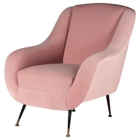 Mid-Century Style Tufted Lounge Chair with Brass Legs in Blush Pink Velvet For Sale at 1stDibs ...