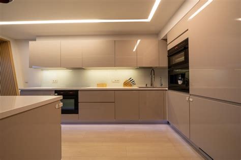 Premium Photo | Light home interior in beige colors with open kitchen ...