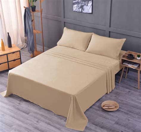 Queen Bamboo Bed Sheet Set Ultra Soft Double Brushed Beige Luxury Bedding Deep Pocket 1800 Count ...