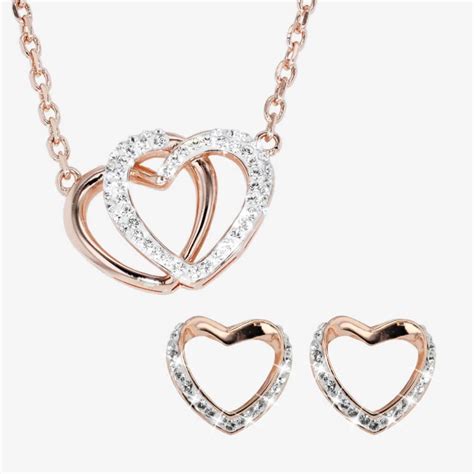 Swarovski® Crystals Rose Gold Finish Heart Necklace and Earrings Set ...