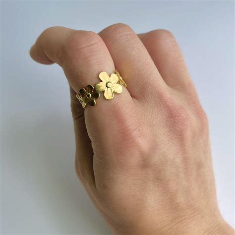 Gold Flower Ring • Gold Adjustable Ring • Statement... - Depop