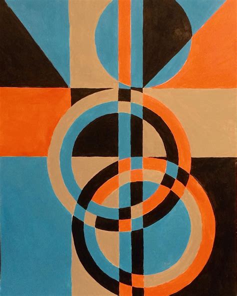 Geometric composition, about how the colours change it from 2-d towards 3-d. Acrylic om paper ...