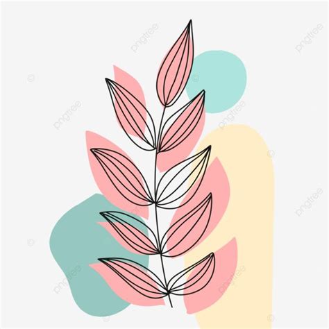 Aesthetic Line Art Leaf With Pastel Color, Leaf Drawing, Color Drawing, Pastel Drawing PNG ...