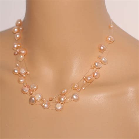 Fashion freshwater pink pearl necklace jewelry for women multi strand choker pearl necklace ...