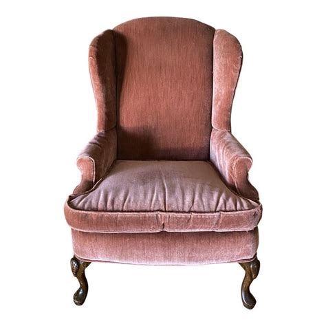 Vintage Rose Pink Velvet Wingback Armchair | Vintage velvet chairs ...