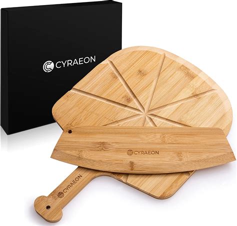 Cyraeon 12″ Double Sided Bamboo Pizza Cutting Board with Bamboo Pizza Cutter. Pizza Board. Pizza ...