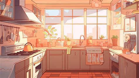 Kitchen Pink Cartoon Background, Kitchen, Background, Kitchen Supplies ...