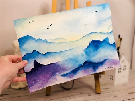 Blue ridge mountains original watercolor painting / Abstract | Etsy