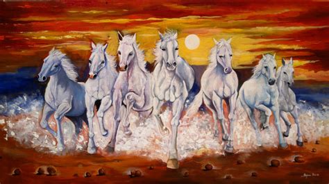 Seven White Horse , Painting By Arjun Das Contemporary - Canvas Horse ...