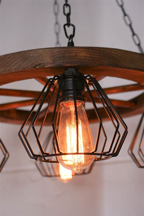 Wagon Wheel Rustic Chandelier 4 Light Fixture Farmhouse Wood - Etsy