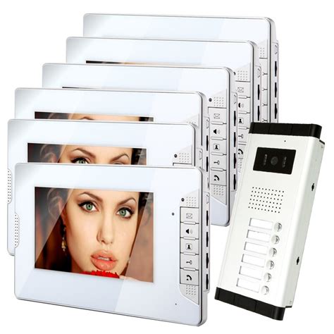FREE SHIPPING New 7" Color Screen Video Intercom Door Phone System 6 Monitors 1 Doorbell Camera ...
