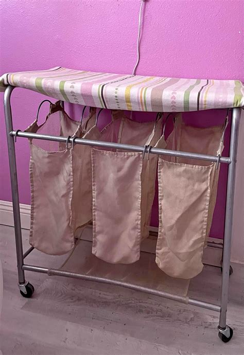 HEAVY DUTY/STURDY Mobile Laundry Hamper Sorter Cart, 3-Bag with Folding Table - Storage Bins ...