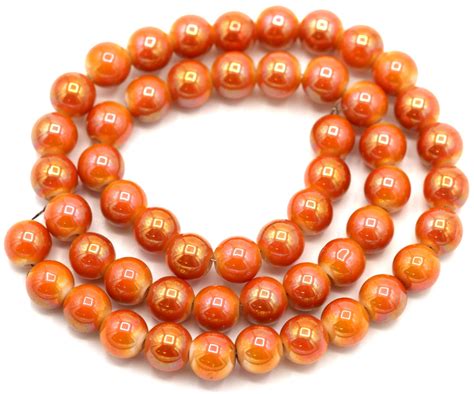 Approx. 15” Strand 8mm Round Glass Beads, Alabaster/Magma - Bead Box ...